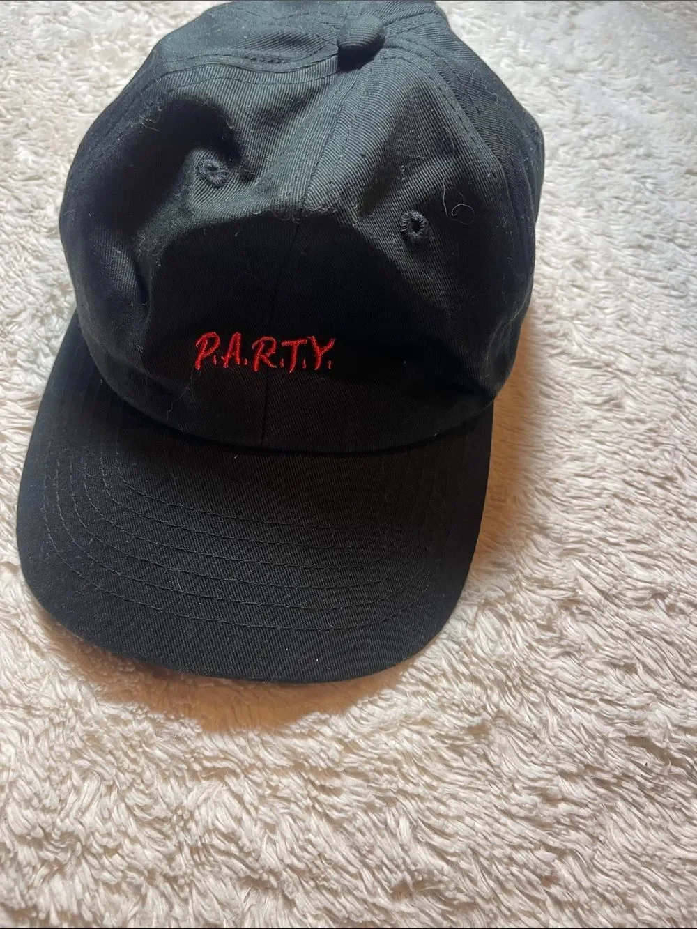 P.A.R.T.Y. Black Baseball Cap with Red Embroidered Logo